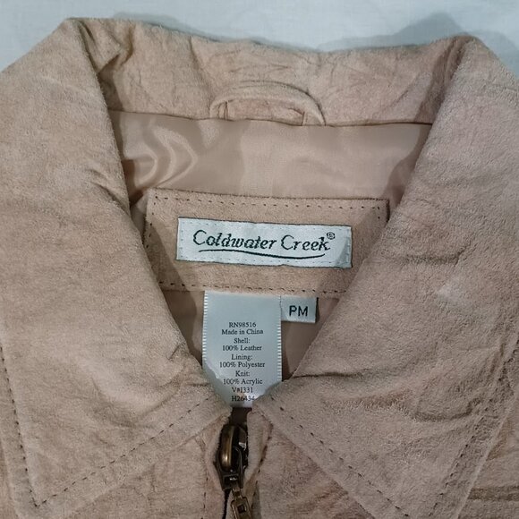 Coldwater Creek Jacket Womens Beige Petite Medium Suede Leather Knit Full Zip - Picture 3 of 10